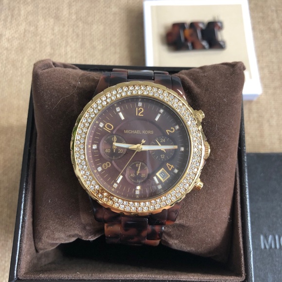 Michael Kors Tortoise & Gold Watch - Picture 3 of 5
